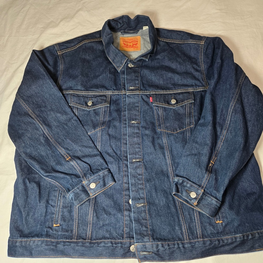 Levis Trucker Jacket Mens 5XL Dark Wash Denim Blue Cotton Coat 07158-0012